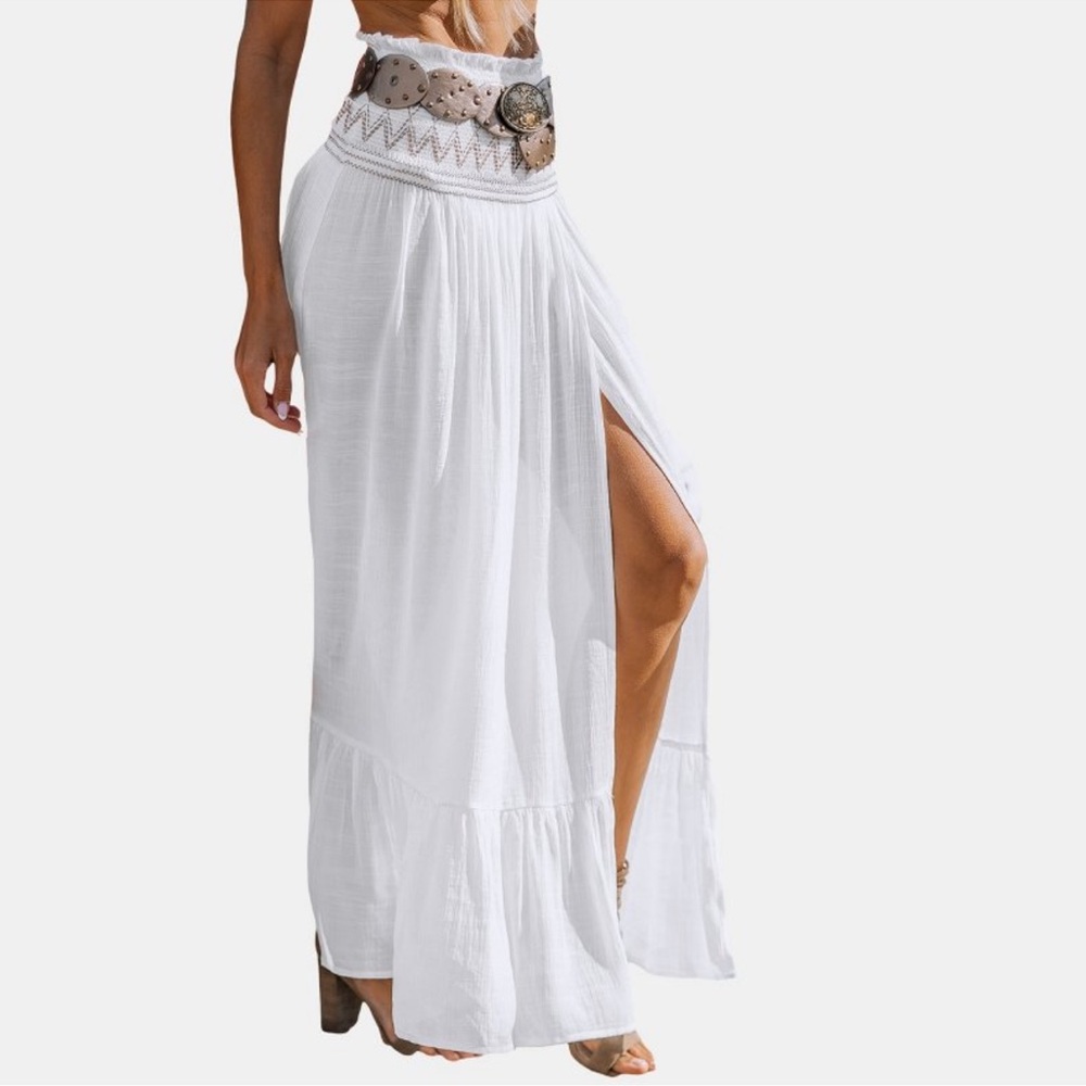 Women's White Smocked Waist Flounce Hem Cover-Up Maxi Skirt - Cupshe-S-White - Picture 7 of 7